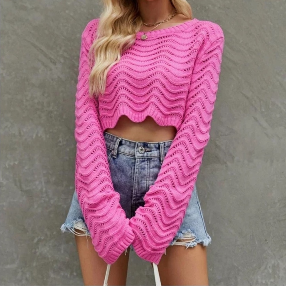 Pink Wave Knit Women's Sweater